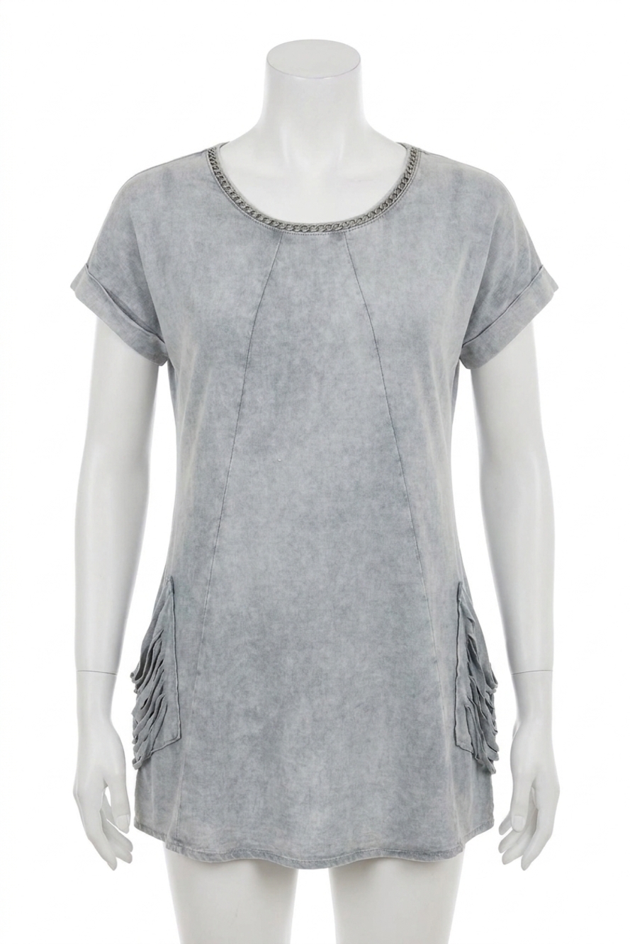 NEW ANGEL beaded short sleeve tunic in gray